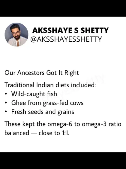 Our modern diets are often too high in Omega-6 and too low in Omega-3, leading to inflammation. I explain the ideal ratio and how to rebalance it by focusing on foods like fish and ghee from grass-fed cows.