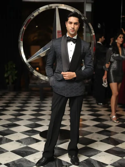 The full silhouette of the Labyrinth Tuxedo, designed for a modern, tailored fit.