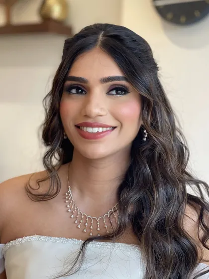 A close-up of the Christian bride's makeup. The defined eyes and soft lip colour are perfect for her special day.