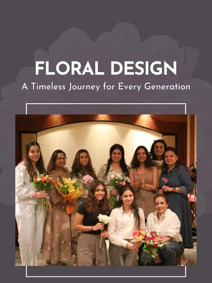 A group of women pose with their creations after a workshop. Floral design is a timeless journey for every generation, and a wonderful way to bond.
