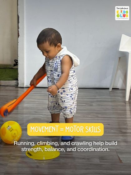 Every movement builds motor skills. Activities like running, climbing, and crawling in our sessions help children develop fundamental strength, balance, and hand-eye coordination in a playful environment.