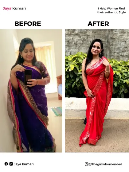 This before-and-after shows the power of a personalized style transformation. By choosing the right outfit and accessories for her body shape and tone, my client looks absolutely radiant and feels amazing.