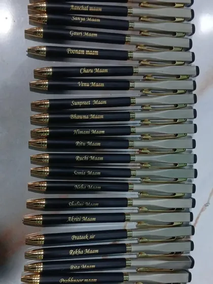 A large order of personalized pens for teachers, each engraved with their name. A great way to show appreciation on Teacher's Day.
