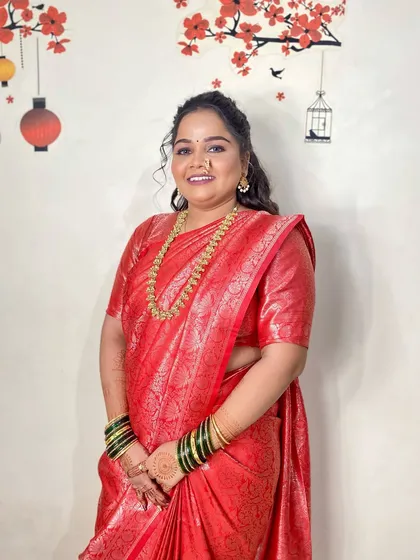 A full shot of the engagement bride. The hairstyle is designed to look beautiful from all angles, adding to her overall grace and charm.