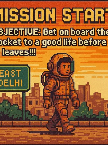 The mission start screen for a fictional 8-bit game, 'Life's a Game'. I use pixel art to explore my themes with a different, nostalgic aesthetic.