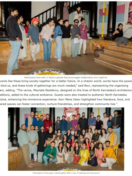 The entire group of poets, readers, and organizers of Kavi Mane Utsav. This photo captures the scale and community spirit of our signature events.