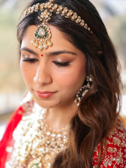 A close-up of this stunning bridal makeup. I created a soft brown smokey eye with a touch of shimmer to make her eyes pop, while keeping the skin dewy and fresh. This look is perfect for the bride who wants to feel both regal and natural.