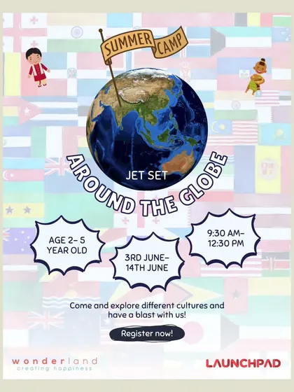 Here are the specific details for our "Around the Globe" summer camp for 2 to 5 year olds, including dates and timings. Don't miss this chance for your child to explore different cultures.