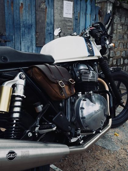 A shot of the modified Continental GT 650, showing its Ohlins suspension, S&S exhaust, and the FuelX Pro we're about to install.