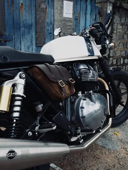 A shot of the modified Continental GT 650, showing its Ohlins suspension, S&S exhaust, and the FuelX Pro we're about to install.
