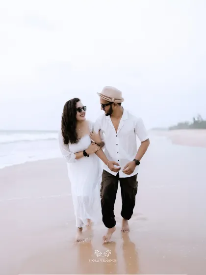 Love and laughter on the shores of Kerala. Pre-wedding shoots are a beautiful way to tell your story, and my photography team excels at capturing the natural, candid moments that reflect your unique bond.