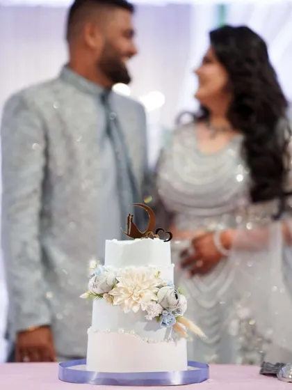 A beautiful shot of the couple with their custom engagement cake. Seeing my creations become a part of such happy memories is the best part of my job.