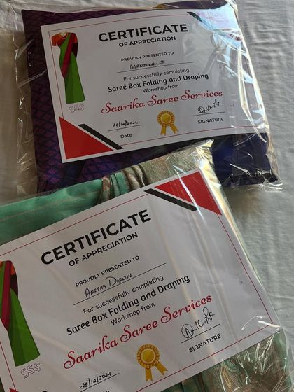 Two more successful students from my offline saree draping and box folding workshop.
