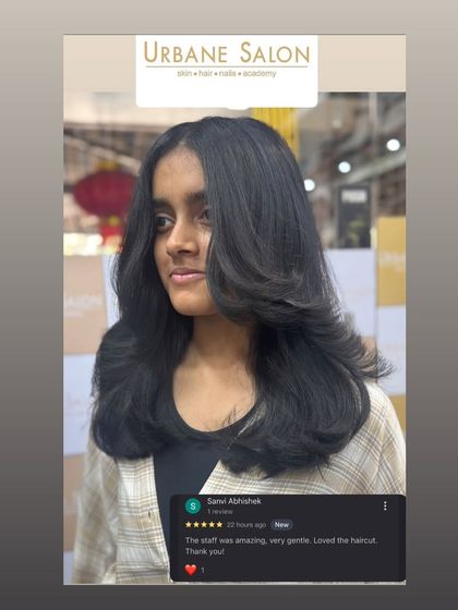 A happy client with her new haircut, paired with her lovely review. She loved the gentle service and the amazing result.
