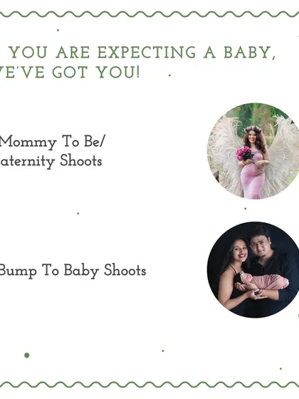 An overview of my services, highlighting Mommy to Be/Maternity Shoots and Bump to Baby Shoots.