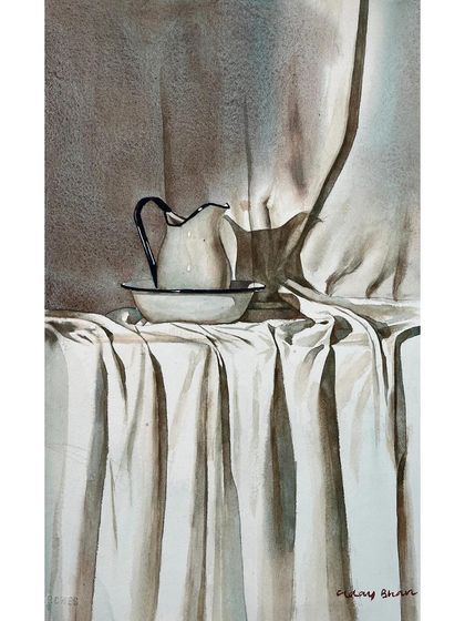 The final version of the monochrome still life. The simplicity of the palette allows the focus to be entirely on form and texture.