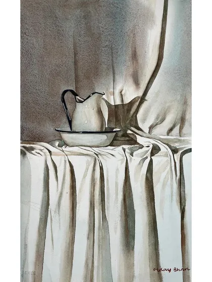 A monochrome still life of a pitcher and bowl. This exercise is about focusing purely on light, shadow, and form without the complexity of color.