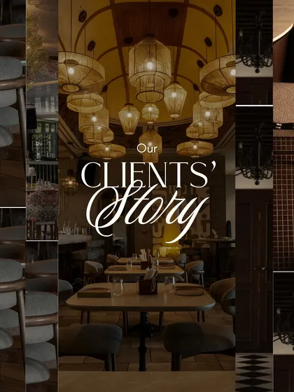 "Our Clients' Story." Every space tells a story, and ours begin with our clients' vision. This graphic introduces a series of testimonials from the architects and designers I've collaborated with.