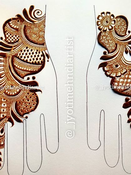 A practice sheet showing a symmetrical Arabic design for both hands, a common request for bridesmaids and party guests.