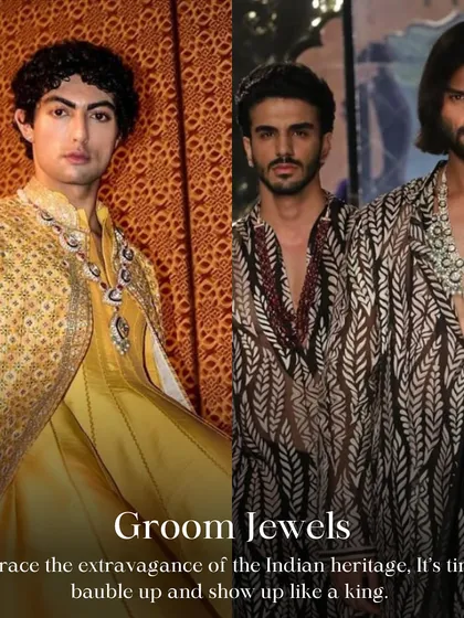Couture Week Trend Spotting: Groom Jewels. It's time for grooms to embrace the extravagance of Indian heritage and accessorize with statement necklaces and jewels.