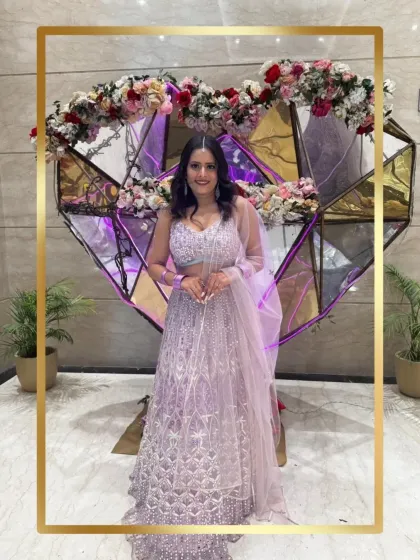 Our client looks beautiful in this lavender lehenga with delicate silver embroidery. It's a graceful and elegant choice for a reception or engagement.