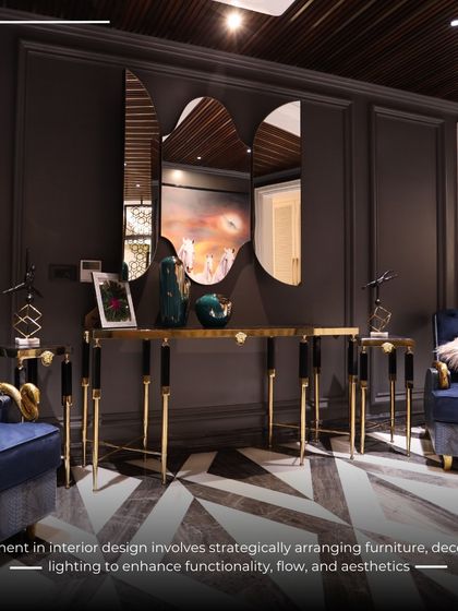 Placement is key in interior design. In this entryway, I've strategically arranged the console table, accent chairs, and mirrors to create a functional and aesthetically pleasing first impression.