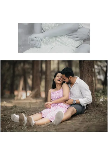 A collage showing a playful, happy moment and a close-up of hands, focusing on the small details of connection.