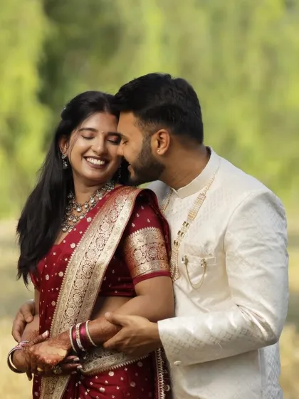 That beautiful, in-between moment of pure happiness. For this engagement shoot, we went with a soft, natural look that let the bride's joyful smile be the main focus.