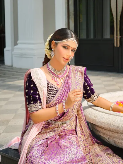 There is something so timeless about a sun-kissed dusky beauty draped in pure silk. This look is a perfect blend of tradition and quiet elegance, feeling simple, powerful, and truly ethereal.
