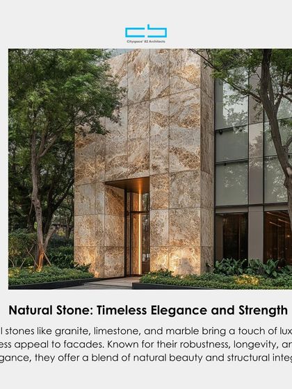 Natural stones like granite, limestone, and marble bring a touch of luxury and timeless appeal to facades. Known for their robustness and longevity, they offer a blend of natural beauty and structural integrity.