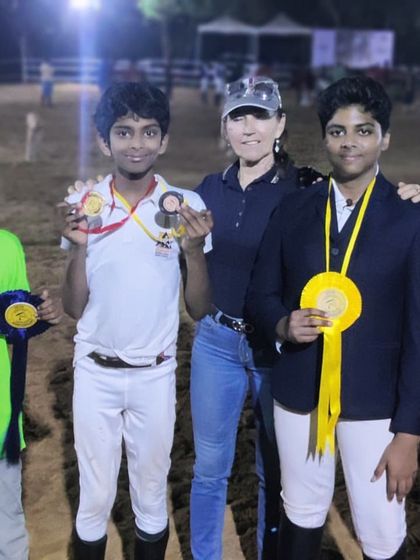 My young riders with their coach and their well-earned medals after a successful outing at the Pondy Show. I believe in nurturing talent from the very beginning.