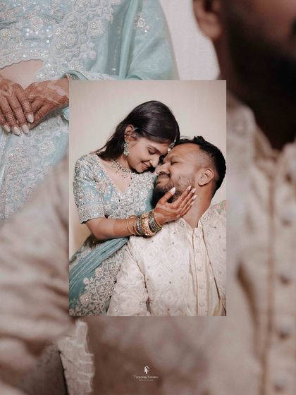 A collage featuring an intimate close-up of the couple, showcasing their gentle and loving connection during their engagement session.