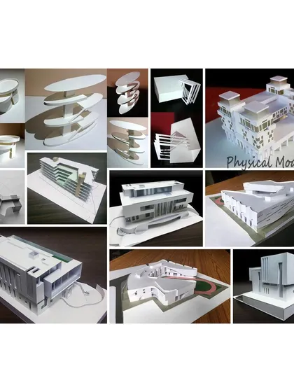 A collage of physical models made by my team. We create these miniature architectural models to study form, scale, and massing for our larger projects, helping us and our clients better understand the design in three dimensions.