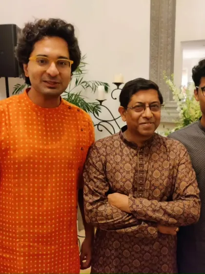 With Pandit Sugato Nag and his son Snehesh Nag after our concert in Irvine, California. It was a joy to play with two generations of sitar players.