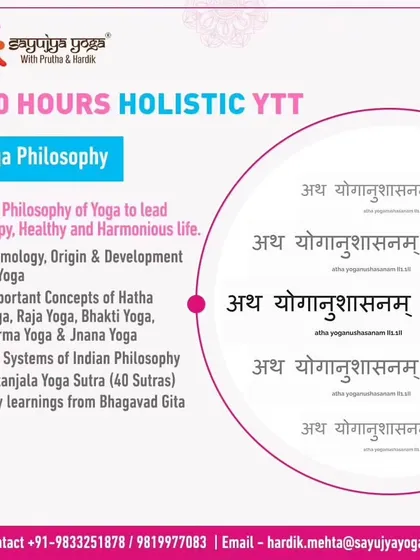 A poster for our 4-month Holistic YTTC, detailing the comprehensive yoga philosophy curriculum.