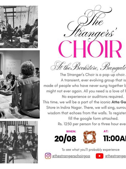 Poster for 'The Strangers' Choir', a pop-up choir event where anyone can join and sing.