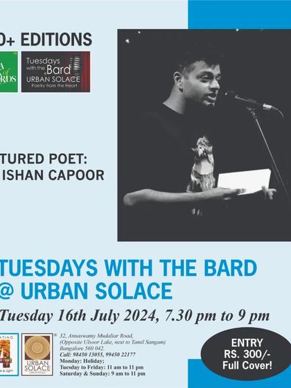 The main poster for our evening with featured poet Dr. Ishan Capoor.