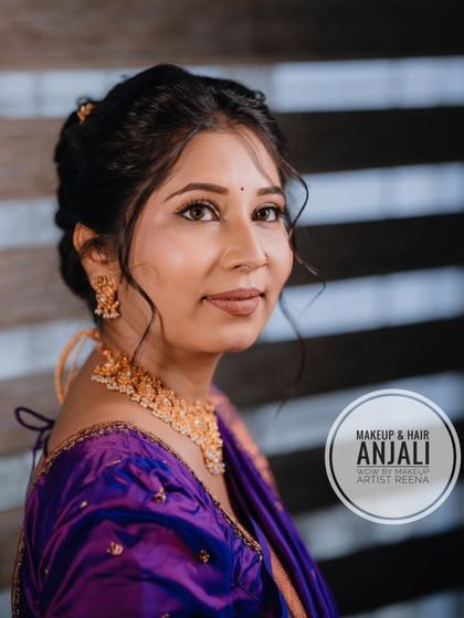 A soft and elegant look for Akshaya's Punyavachan ceremony. My artist Anjali created a simple updo and natural makeup that was perfect for the occasion.