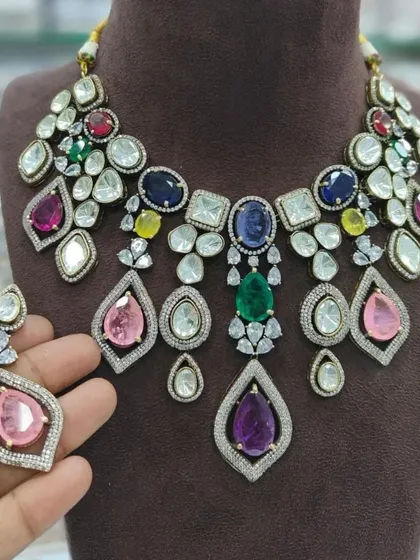 A playful and colorful version of the AD necklace, featuring a variety of semi-precious stones. This is perfect for a fun, festive event.