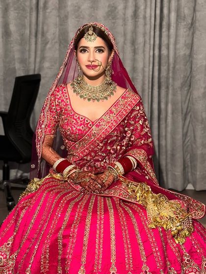 Seated in her full bridal glory. This look was all about creating a timeless and royal presence, ensuring she felt as majestic as she looked.