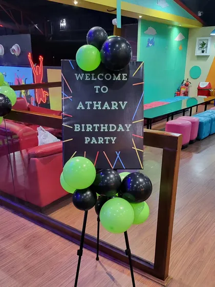 A personalized welcome sign for the 'Game On' birthday party. It sets the theme right from the entrance.