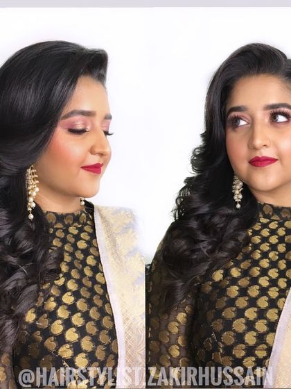 A collage showing the side-swept style with a small side braid for added detail.