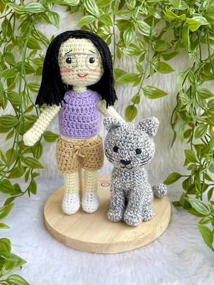 Another beautiful replica of a girl and her cat. I love how the purple top and shorts came out. These custom dolls make such personal and cherished gifts for any occasion.