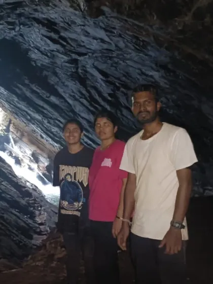 A small group photo inside one of the caves.
