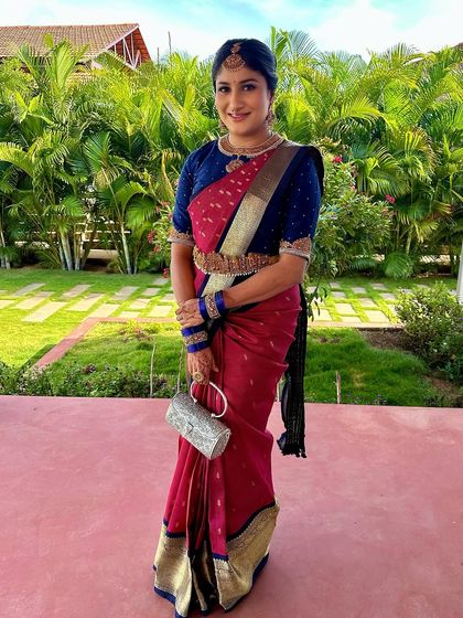 A full-length shot of the client outdoors, looking elegant and poised.