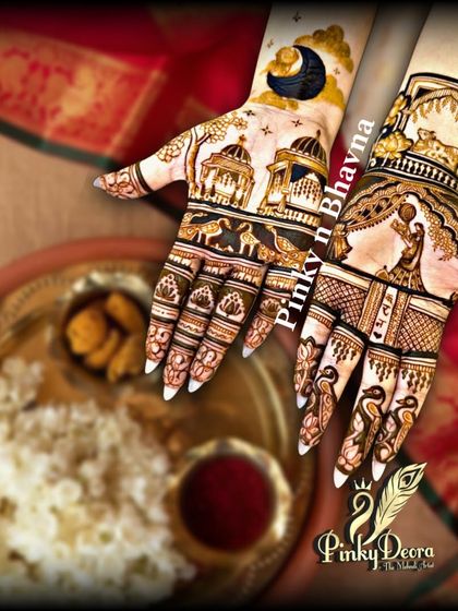 A festive design for Karwa Chauth, showing a woman with a 'puja thali' looking at the moon.