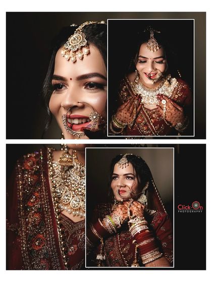 A collage of candid and smiling bridal portraits. We focus on capturing the bride's happiness and personality on her big day.