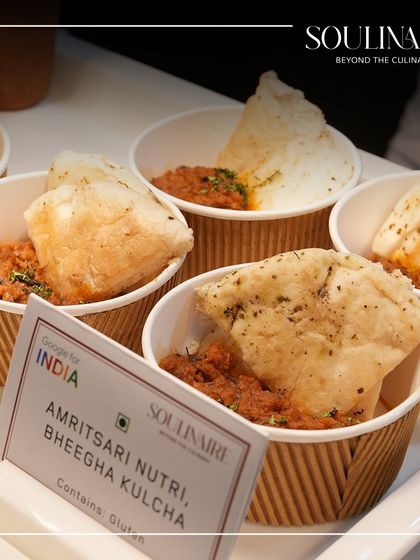 Amritsari Bheegha Nutri Kulcha served in a convenient, eco-friendly cup. A hearty and flavourful dish from our menu for the Google for India event.