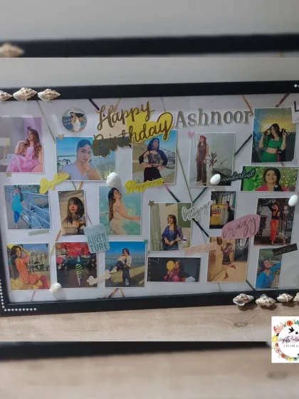 A clean shot of the beach and travel-themed frame for Ashnoor Kaur.