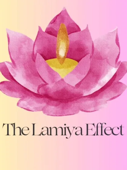 This is the logo for my brand, "The Lamiya Effect." The design, featuring a lotus and a candle flame, represents my passion for creating beautiful, handcrafted decor with purpose.